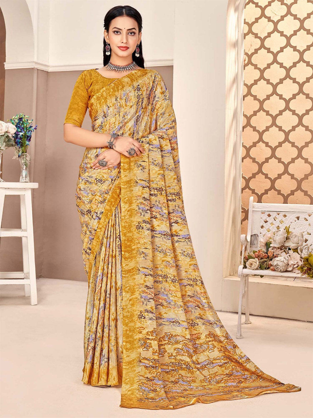

KALINI Printed Daily Wear Saree, Beige