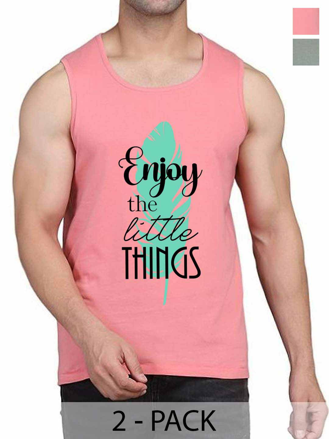 

WOOSTRO Pack Of 2 Printed Gym Vests RS26 (ENJOY PEACH)(98 LGTGREEN)