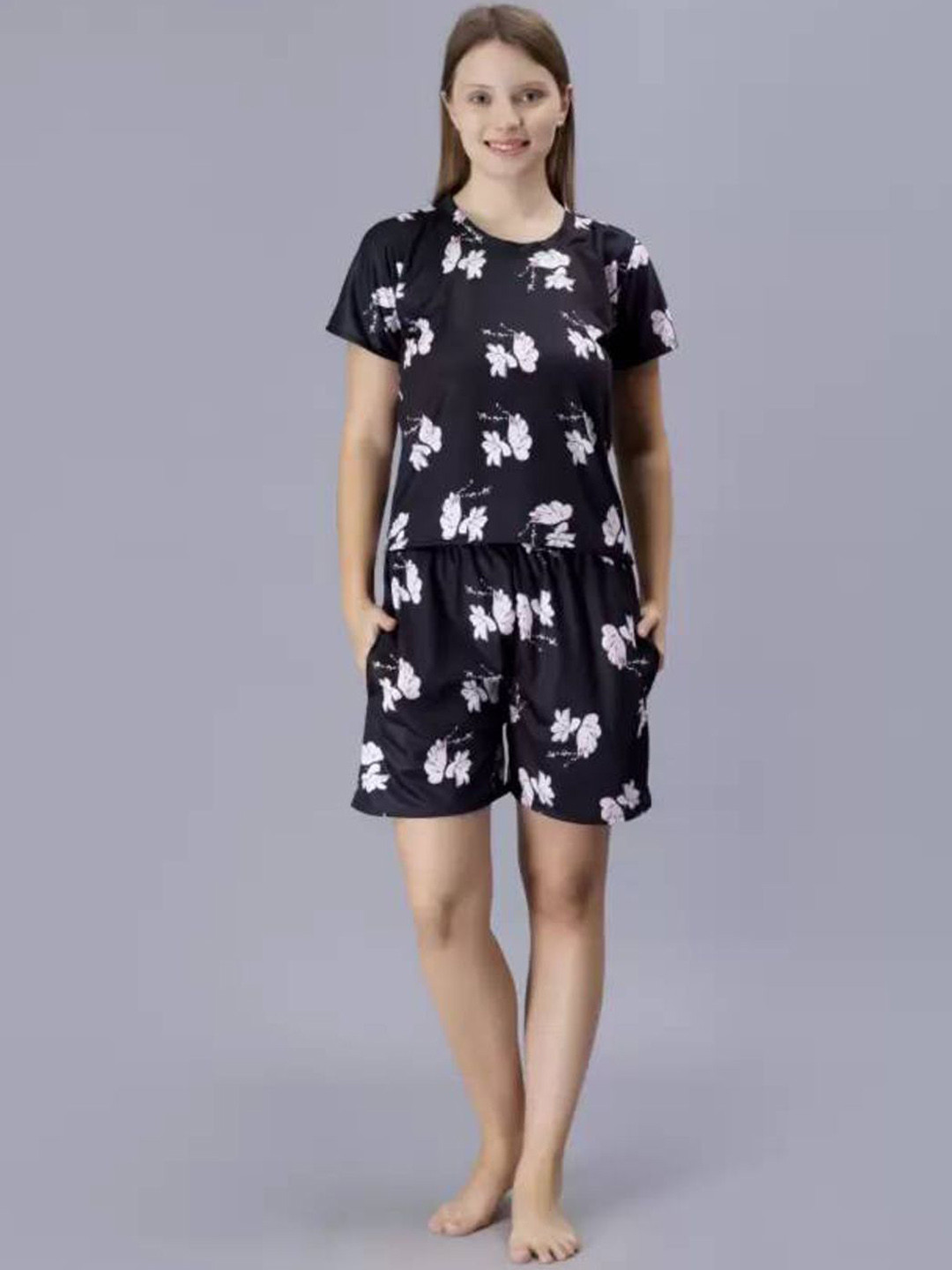 

Dreambe Women Printed Night suit, Black