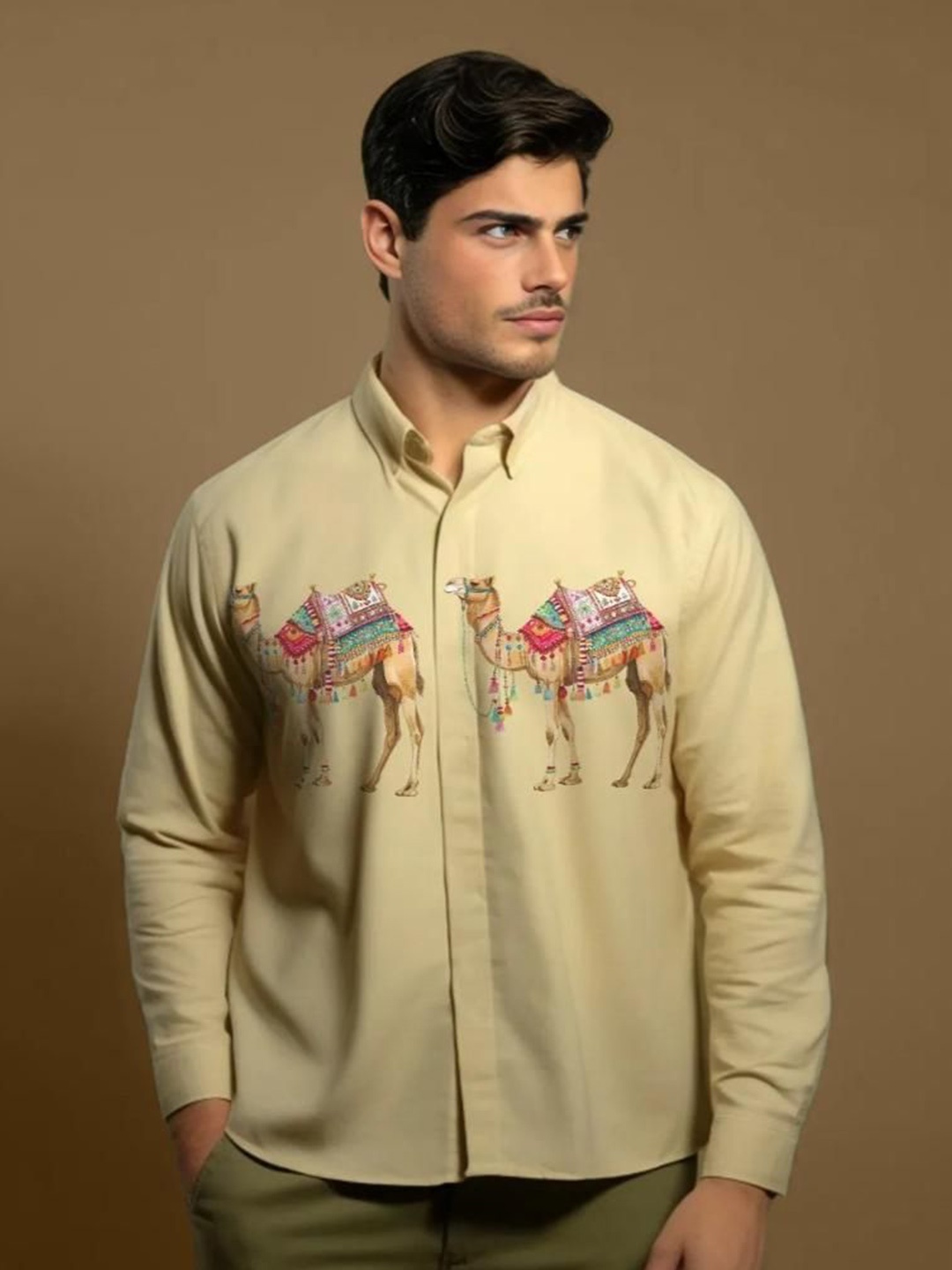 

HE SPOKE Men Smart Tailored Fit Animal Opaque Printed Casual Shirt, Cream
