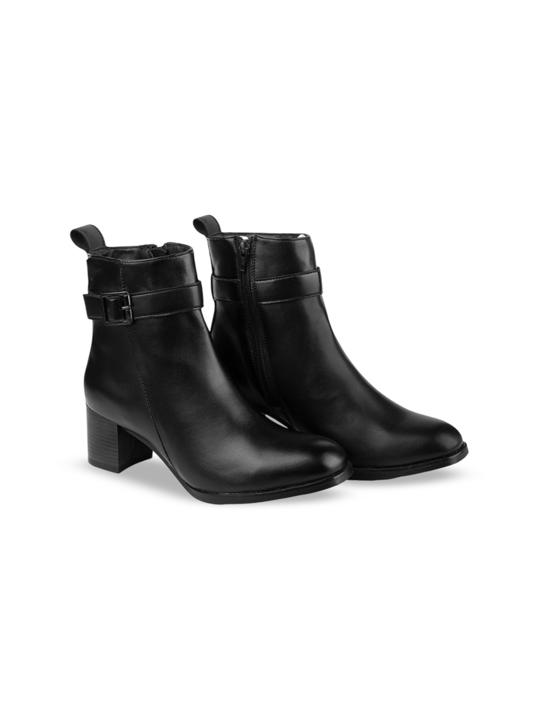 

Bxxy Women Faux Casual Buckle Zipper Block Heels High Ankle Boot, Black
