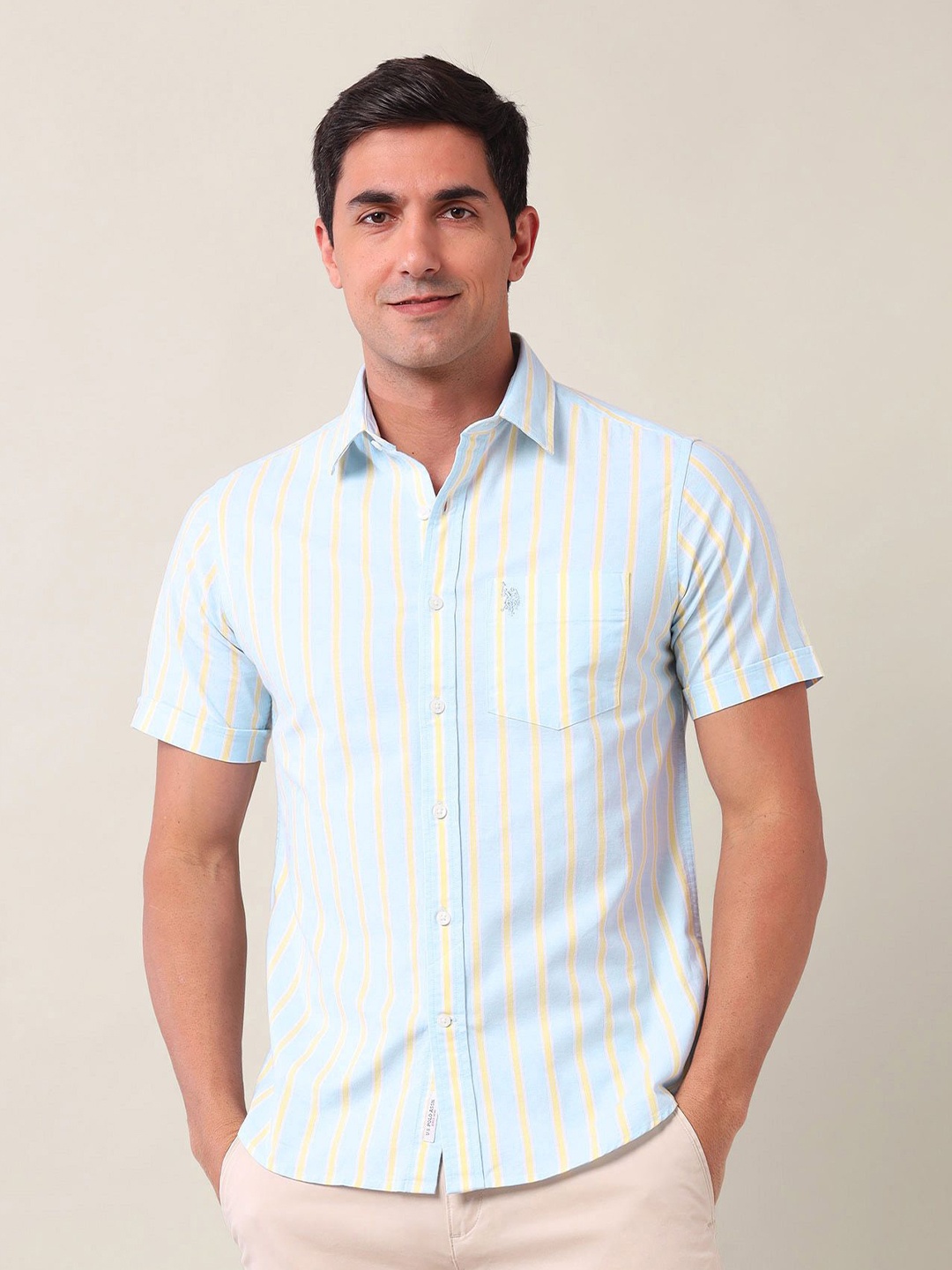 

U.S. Polo Assn. Men Classic Tailored Fit Opaque Striped Casual Shirt, Blue