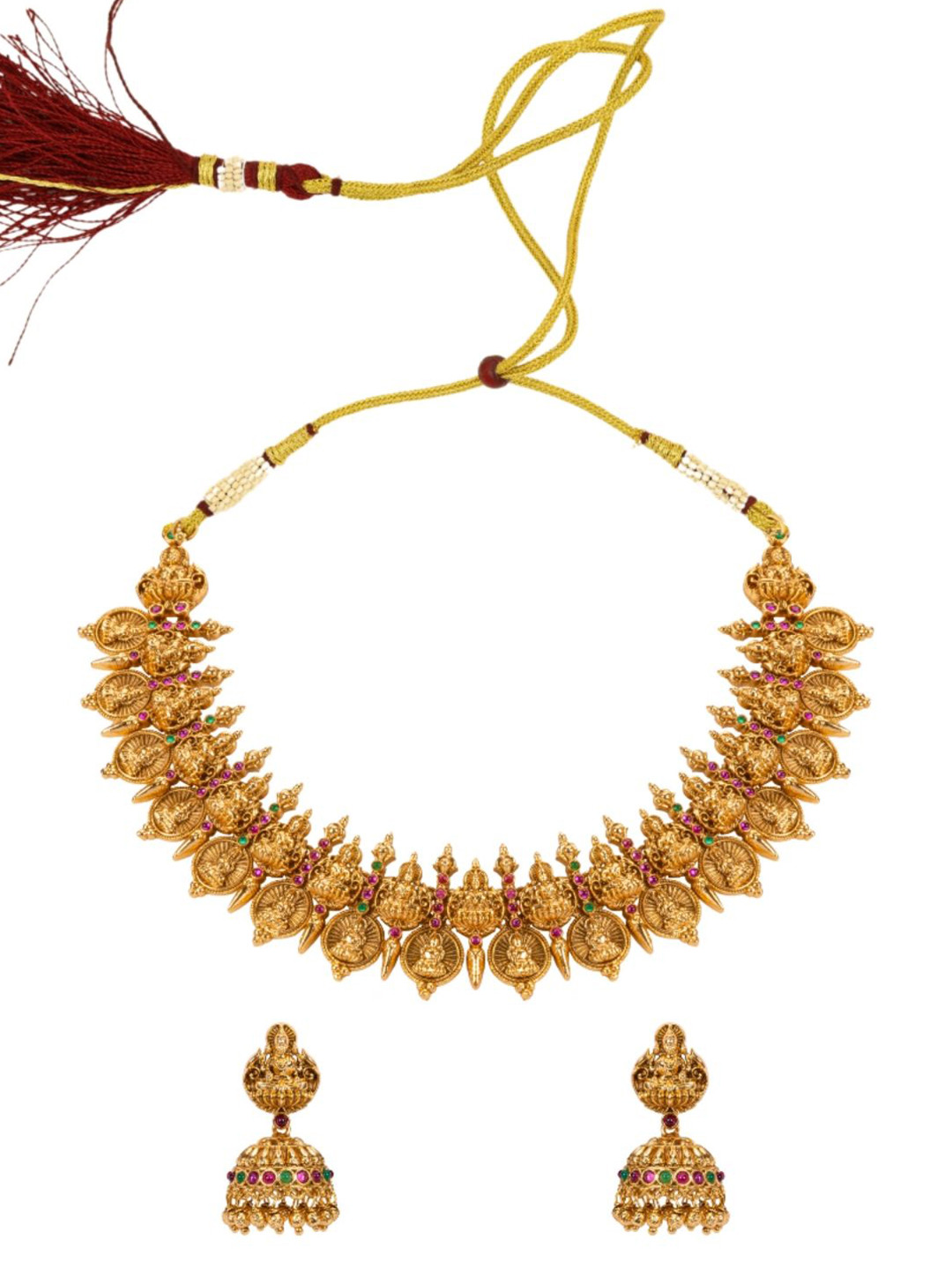 

South Temple Jewellery Gold-Plated Stone Studded And Beaded Jewellery Set