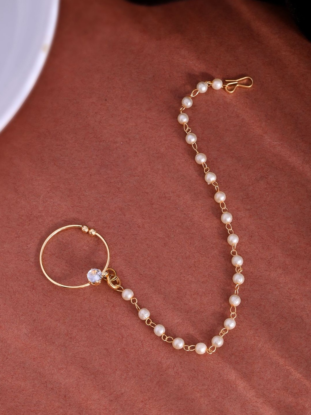 

Silvermerc Designs Gold-Plated Pearls Chained Nosepin