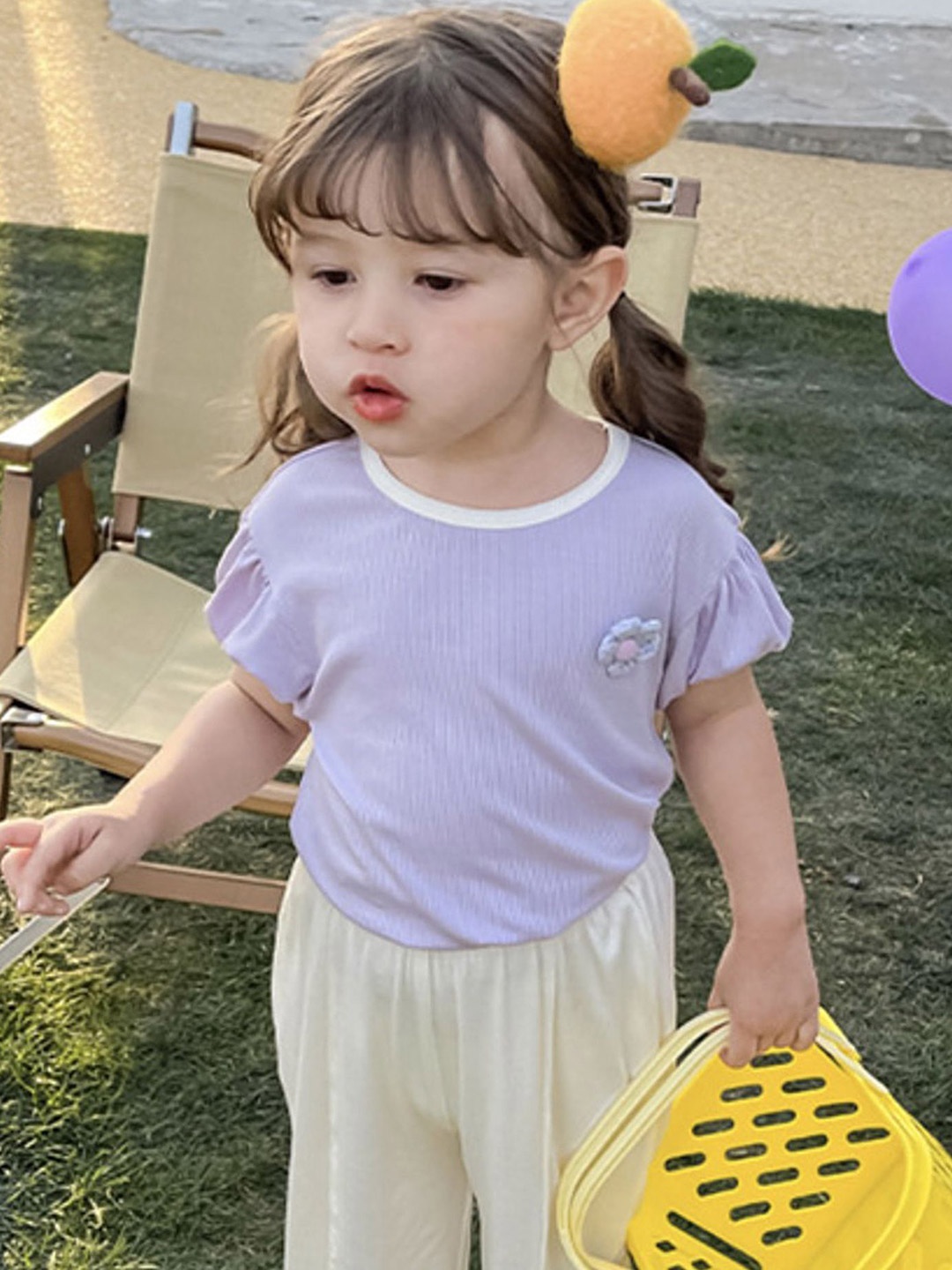 

LULU & SKY Girls Striped Top With Trousers, Purple
