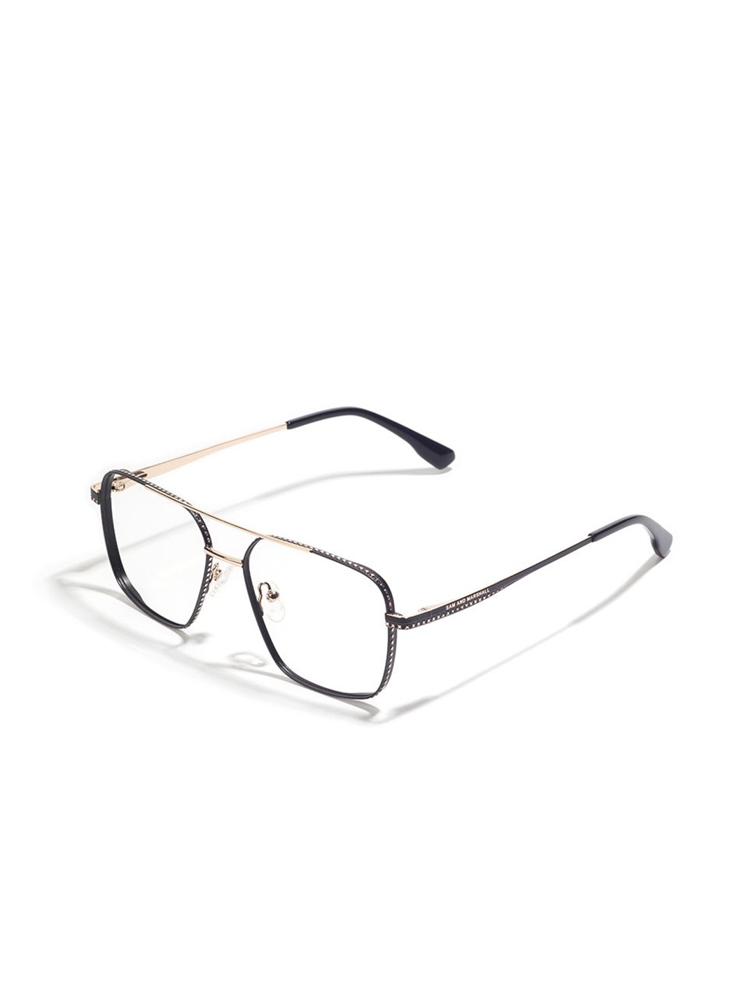 

SAM & MARSHALL Osmium Black & Gold-toned Full Rim Glasses Square Frames