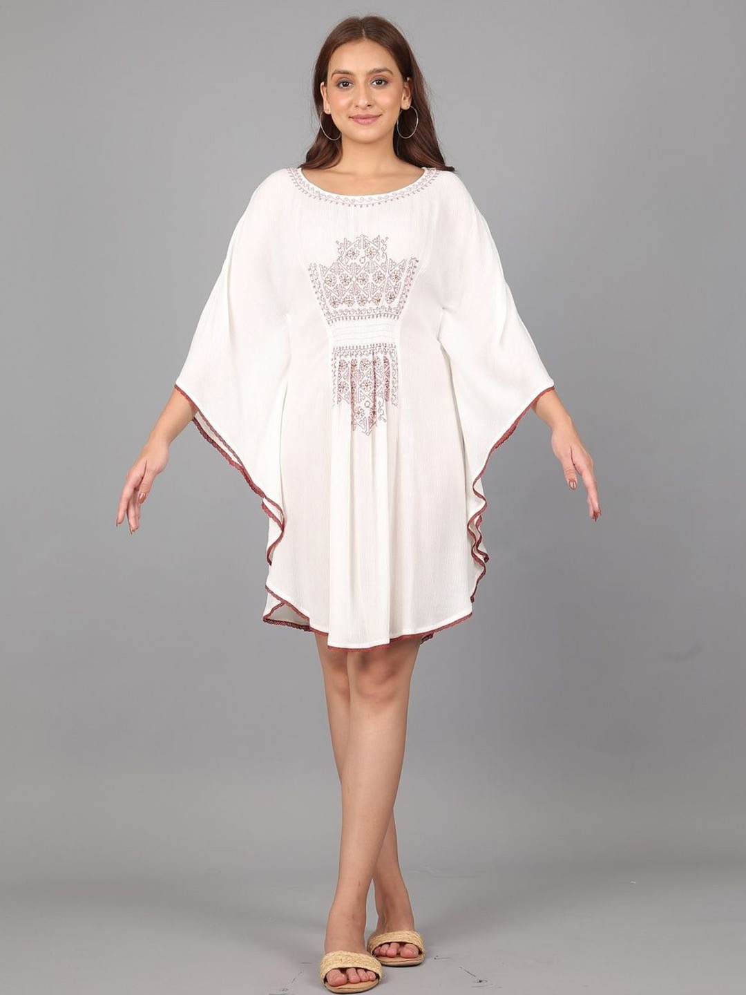 

Skinsi Women Embroidered Kimono Sleeve Crepe Kaftan Dress, White