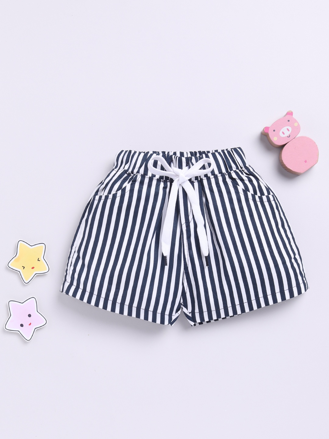 

Here&Now X Denikid Infant Girls Striped Pure Cotton Shorts, Navy blue