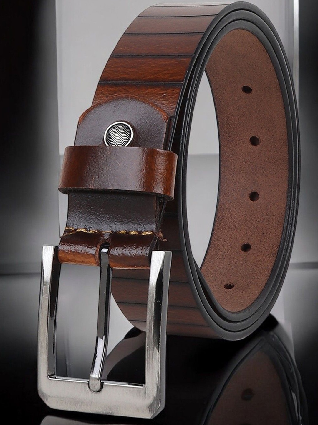 

Metronaut Men Textured Leather Formal Belt, Tan