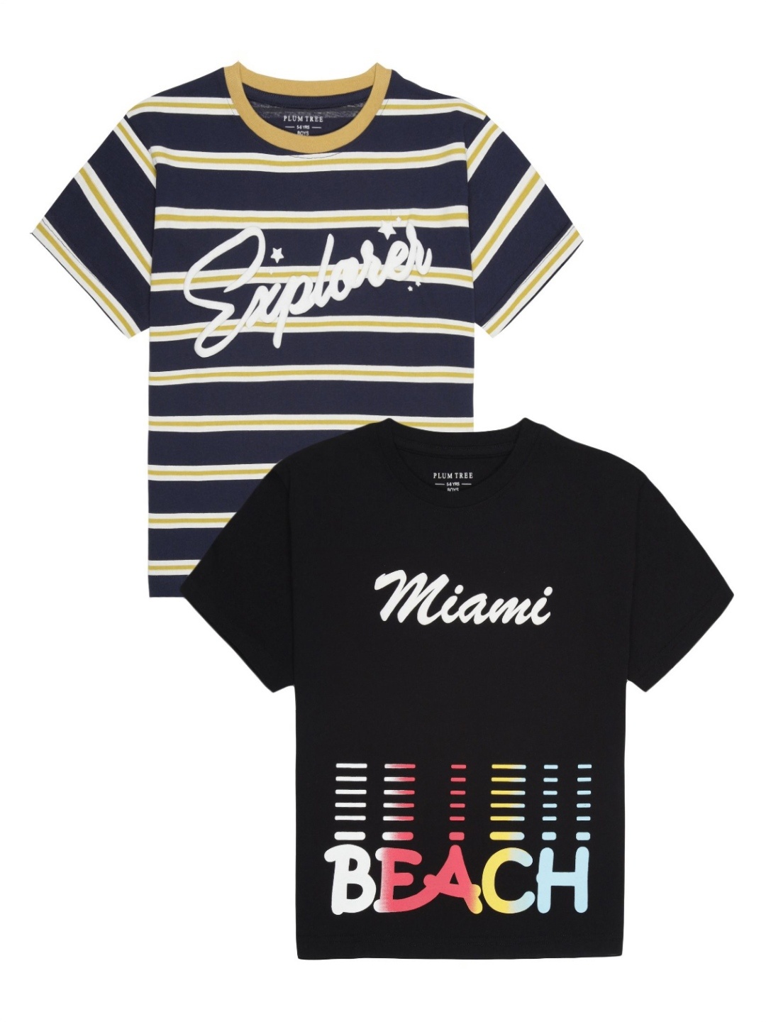 

PLUM TREE Boys Striped Round Neck Cotton T-shirts, Black