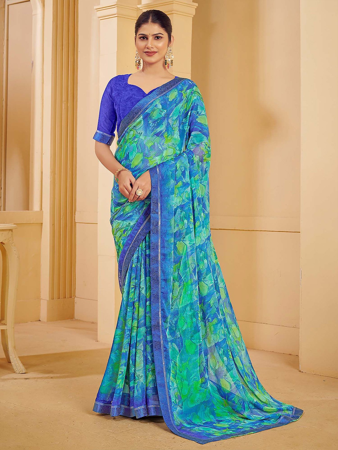 

Anouk Rustic Floral Printed Zari Sungudi Saree, Blue