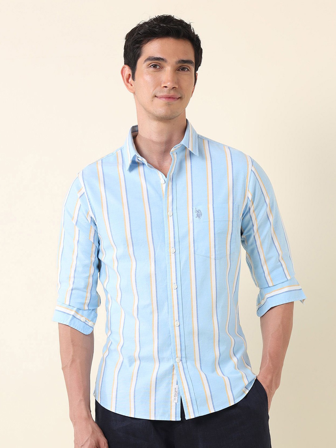 

U.S. Polo Assn. Men Classic Tailored Fit Opaque Striped Casual Shirt, Blue