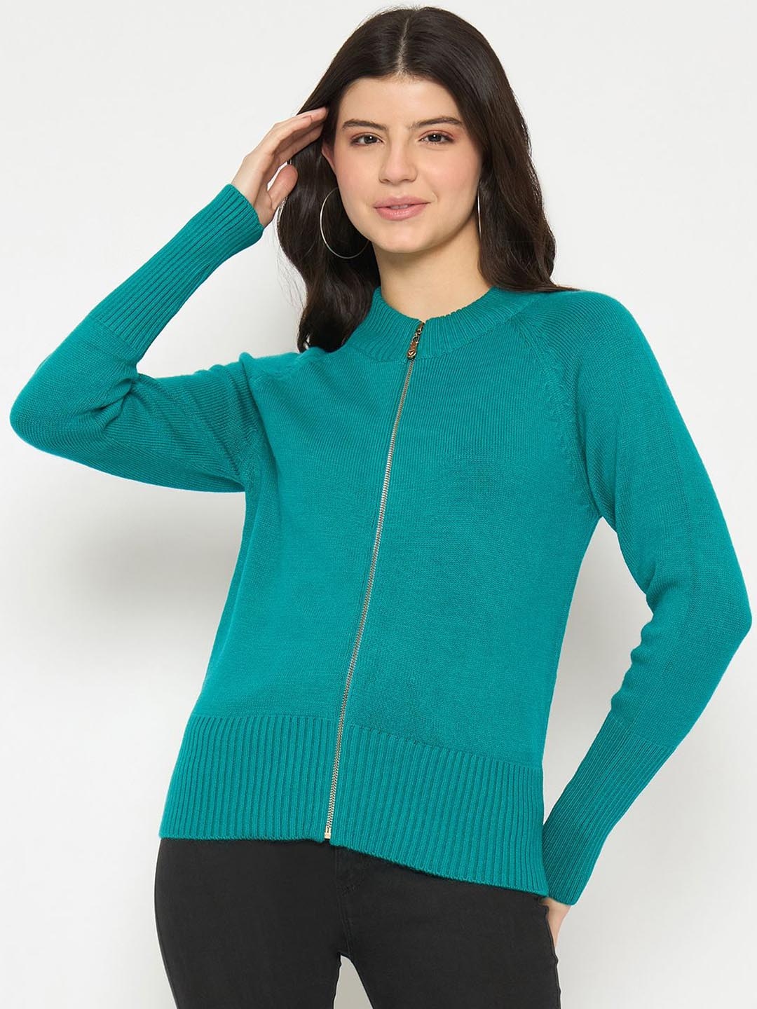 

Madame Women Cardigan with Zip Detail Detail, Green