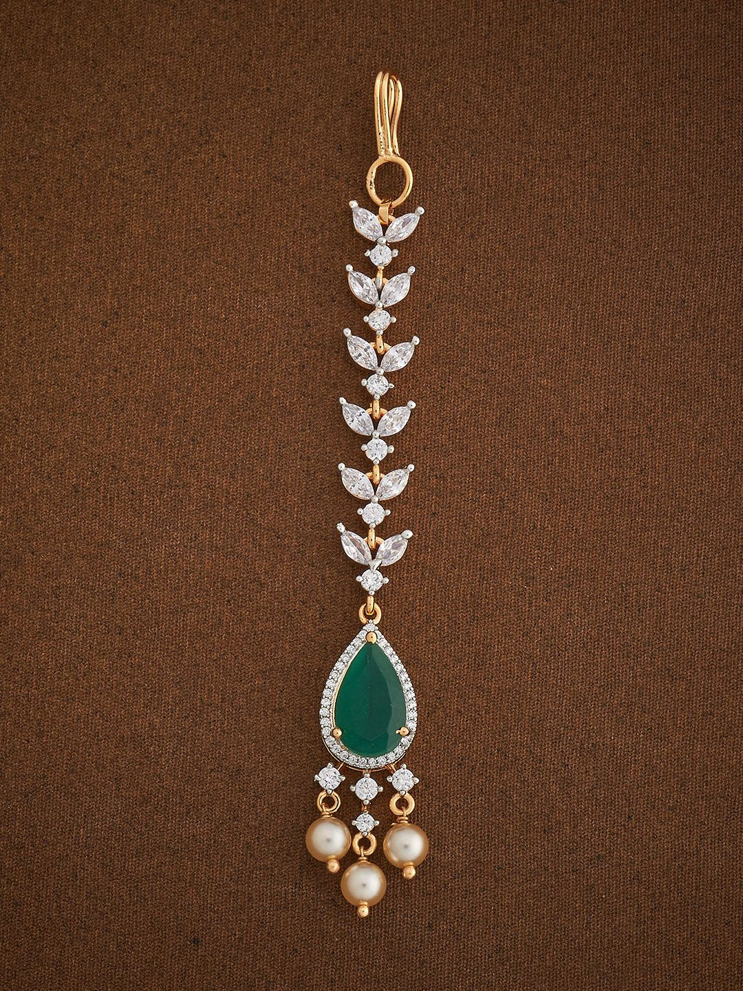 

Kushal's Fashion Jewellery Gold-Plated Zircon Studded Maang Tikka Head Jewellery