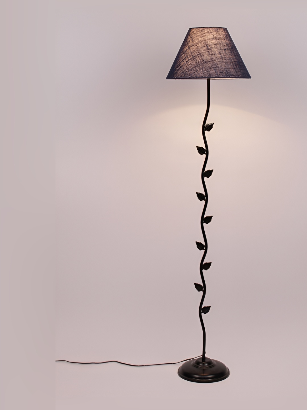 

Devansh Black & Blue Leaf Frustum Shaped Jute Floor Lamp With Shade