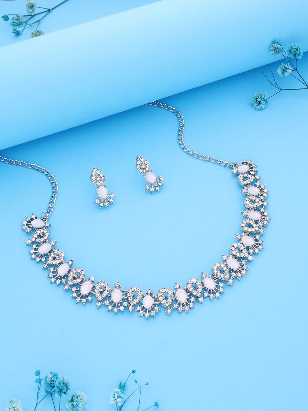 

Anouk Silver-Plated American Diamond Studded Jewellery Set