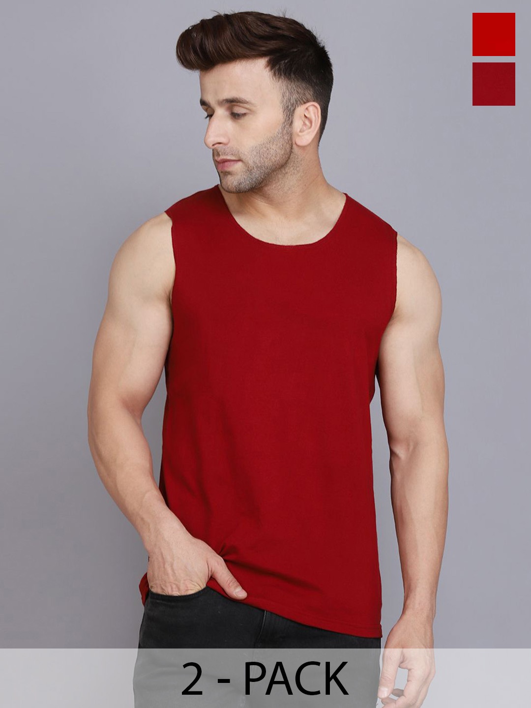 

WOOSTRO Pack Of 2 Sleeveless Gym Innerwear Vests, Red