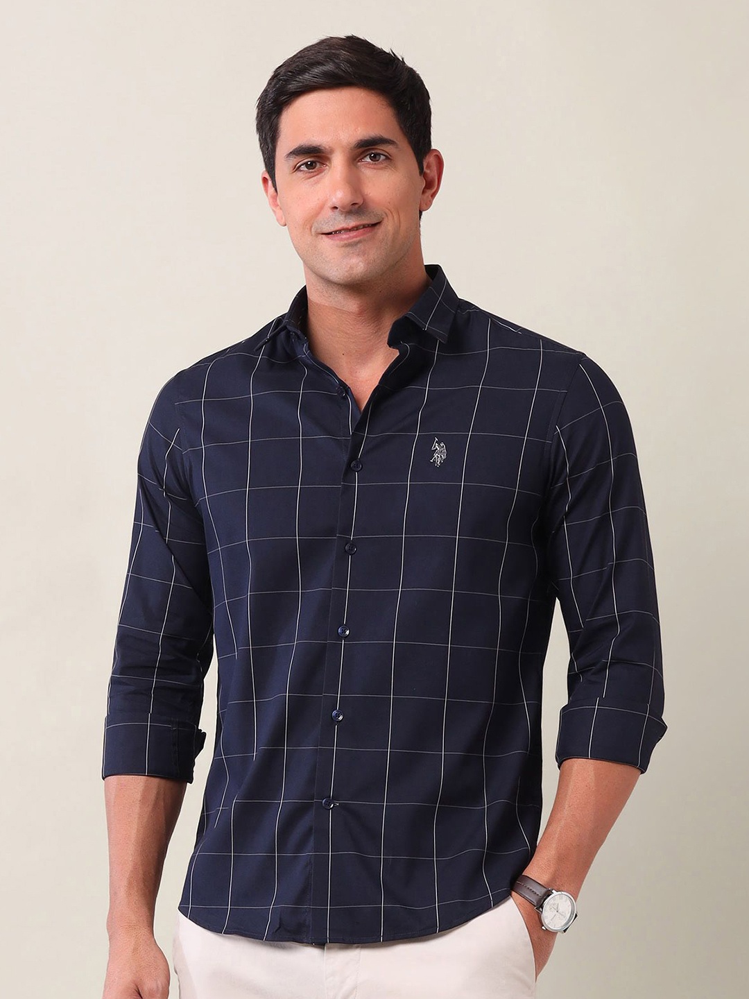 

U.S. Polo Assn. Men Tailored Fit Opaque Checked Casual Shirt, Blue