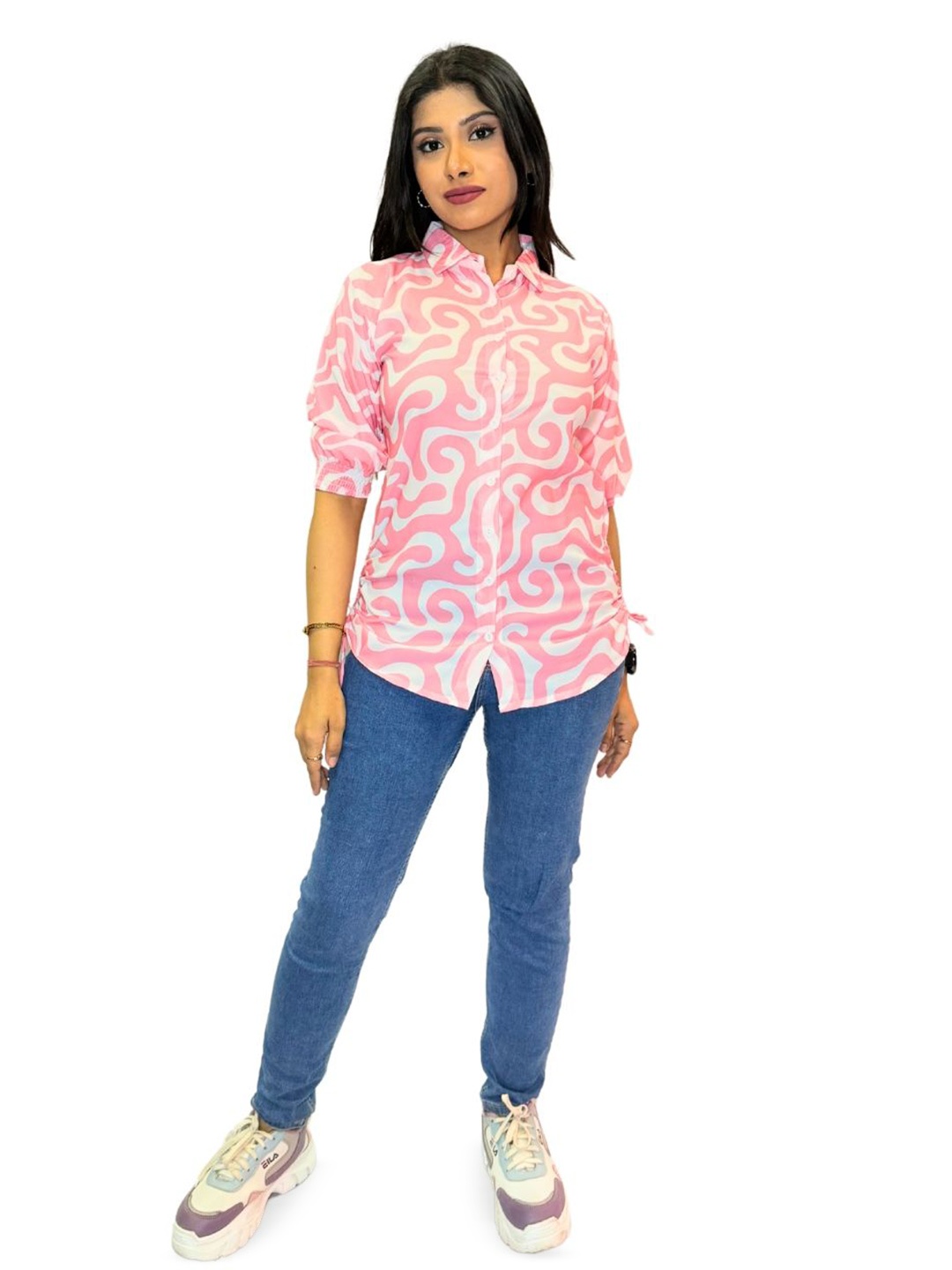 

JAC INDIAN Women Opaque Striped Casual Shirt, Pink