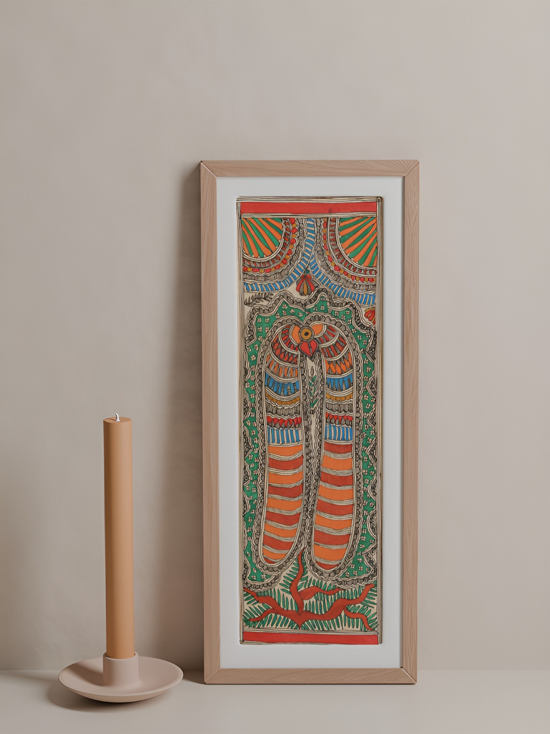 

Eyaas Beige & Green Madhubani Painting Birds & Animals Wall Art