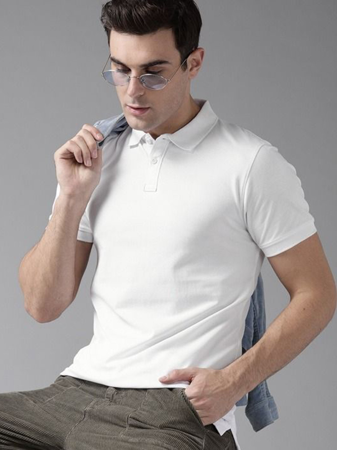 

Organic Chics Men Anti Odour Solid Polo Collar Cotton T-shirt, White