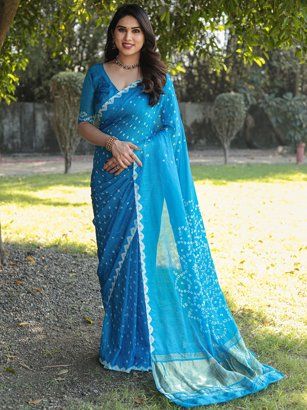 

Vintro Bandhani Printed Bandhani Saree, Teal