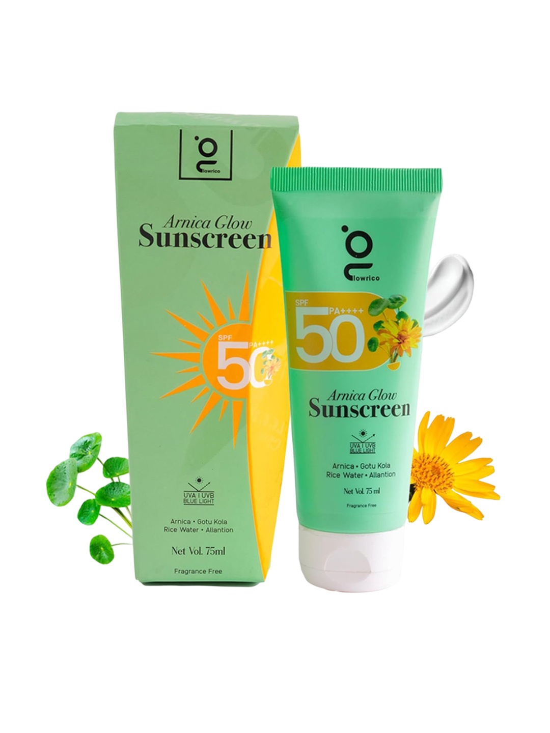 

Glowrico Arnica Glow Sunscreen SPF 50 With Rice Water - 75 ml, Green