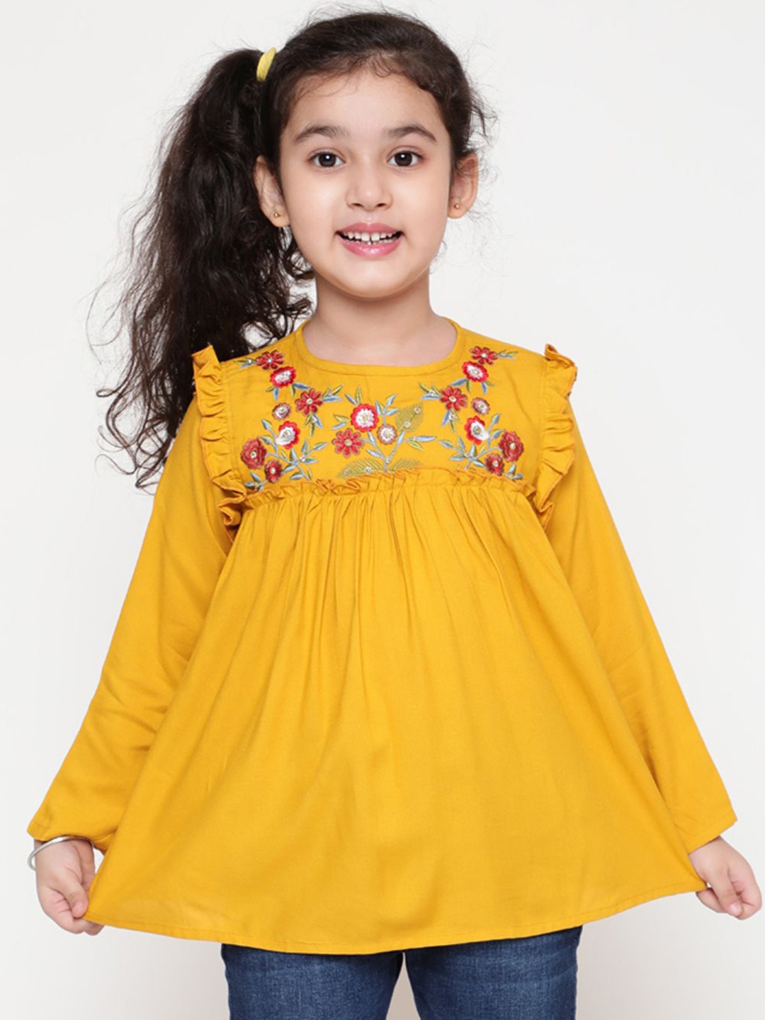 

Miss & Chief Floral Embroidered Top, Mustard