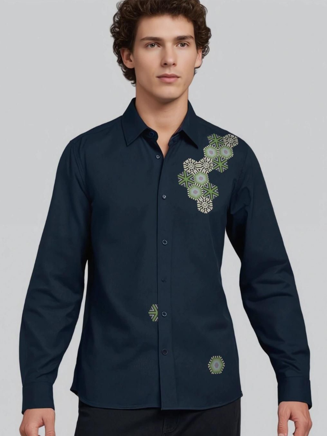

HE SPOKE Men Smart Tailored Fit Opaque Casual Shirt, Navy blue