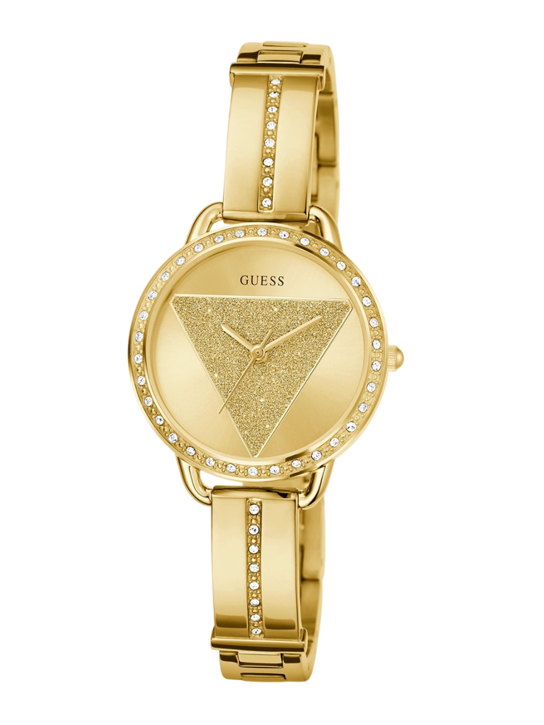 

GUESS Women Embellished Dial & Stainless Steel Bracelet Style Straps Analogue Watch GW0914L2, Champagne