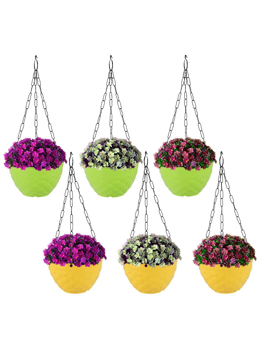 

Kuber Industries Green & Yellow 6 Pieces Textured Durable Hanging Planters