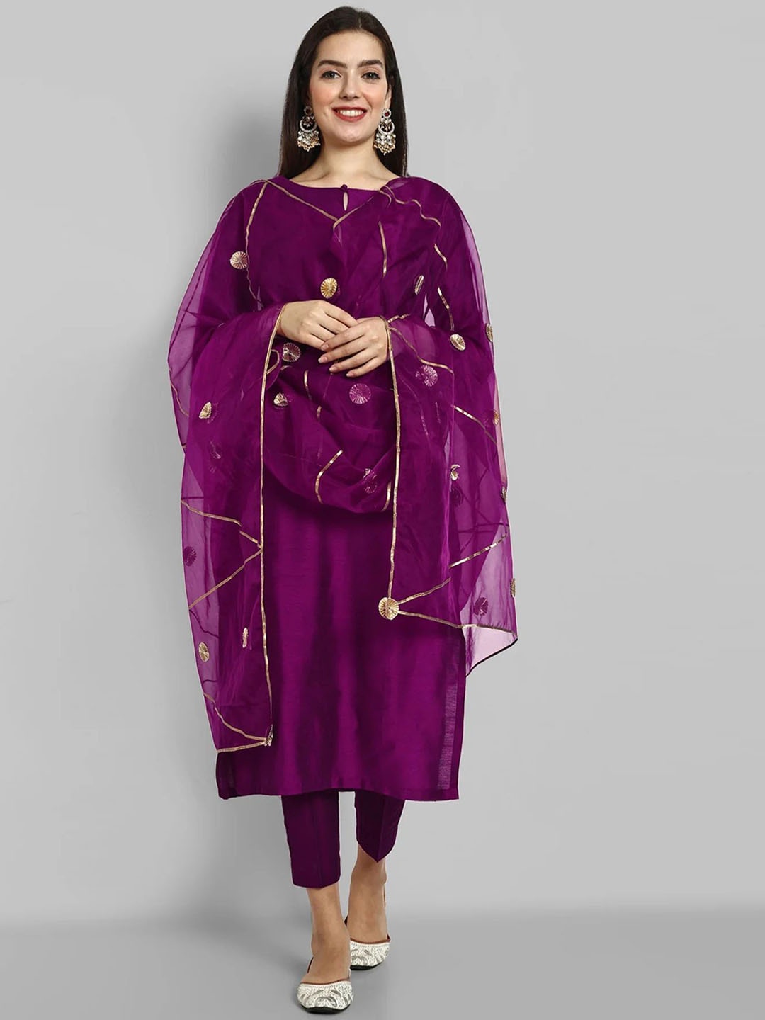 

Mera Rang Boat Neck Straight Kurta With Trousers And Dupatta, Purple