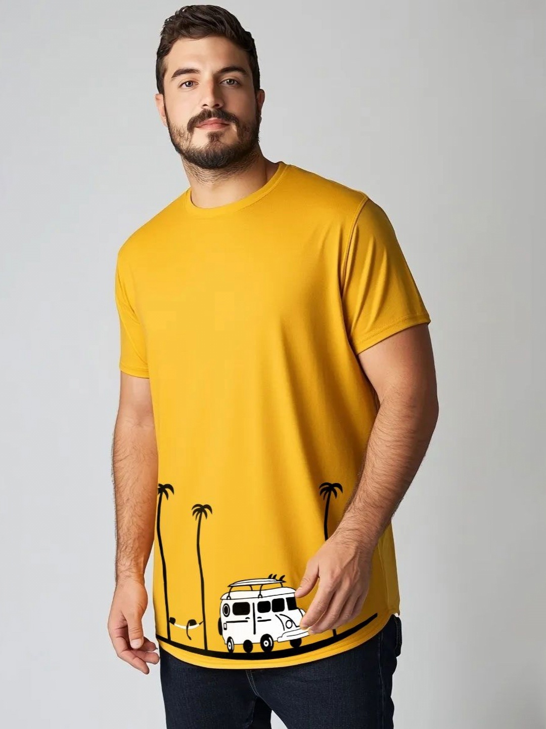 

Toodle Plus Unisex Plus Size Graphic Printed Round Neck Pure Cotton T-Shirt, Mustard