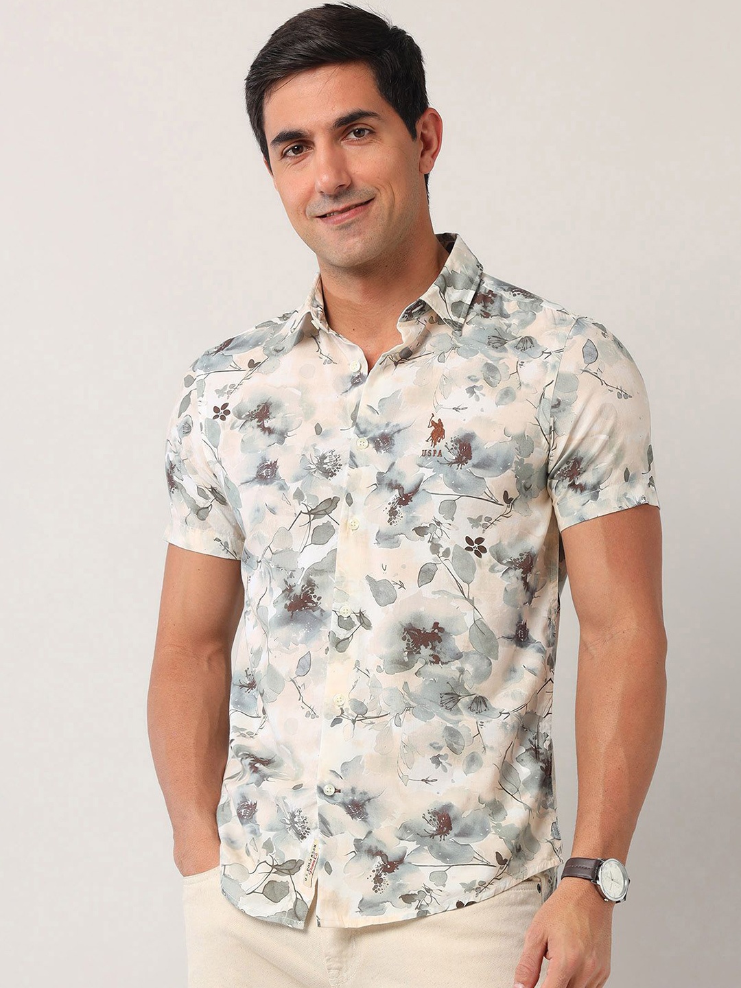 

U.S. Polo Assn. Denim Co. Men Classic Floral Opaque Printed Casual Shirt, Beige