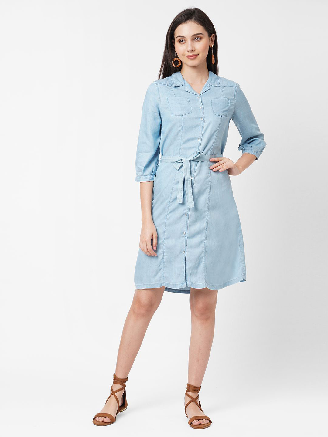 

Kraus Jeans Denim Shirt Style Dress With Belt, Blue