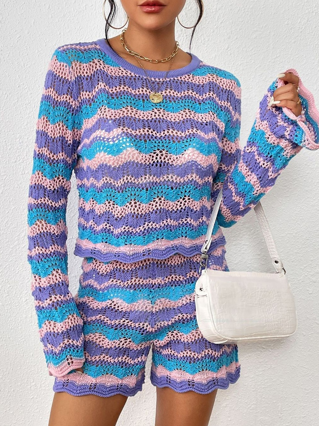 

Oh Rare Self Design Sweatshirt & Shorts Co-Ord Set, Purple
