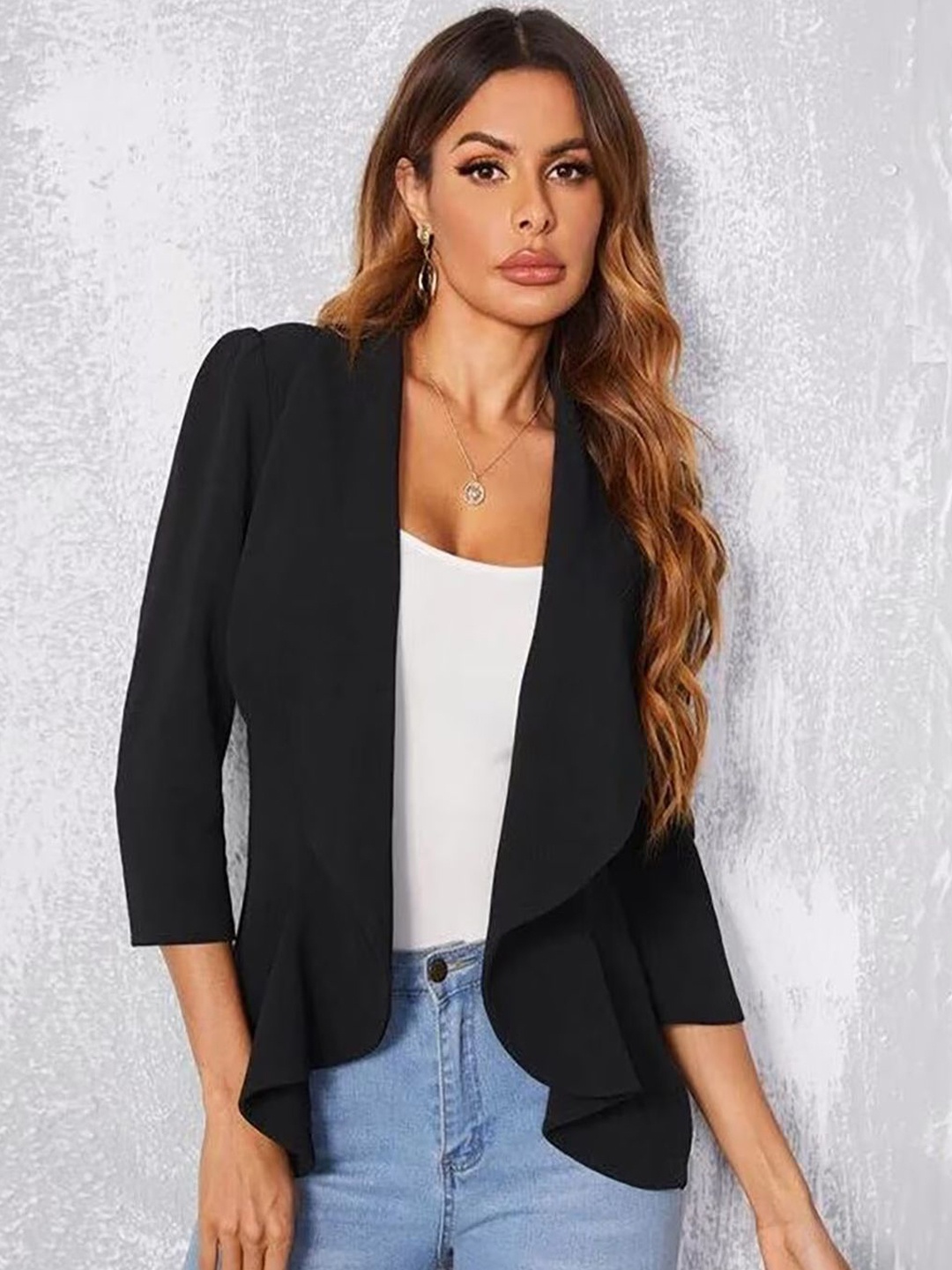 

Dimpy Garments Shawl Collar Sleek Open Front Blazer, Black