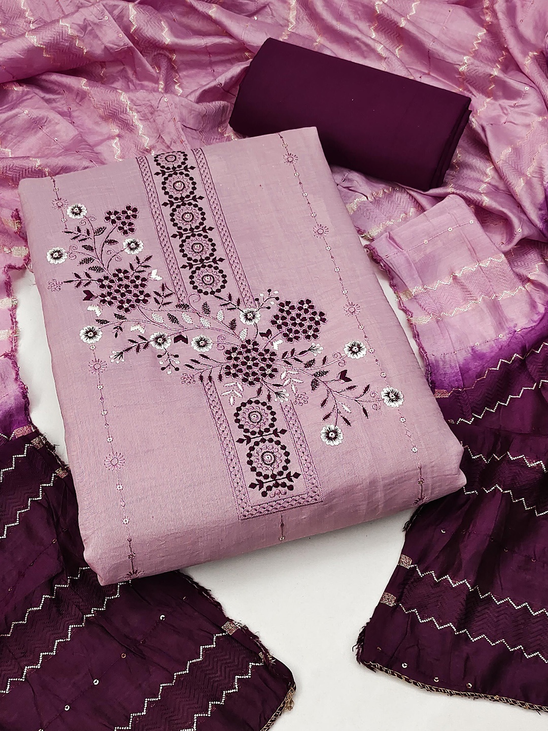 

SAINOOR Floral Embroidered Sequinned Unstitched Dress Material, Lavender