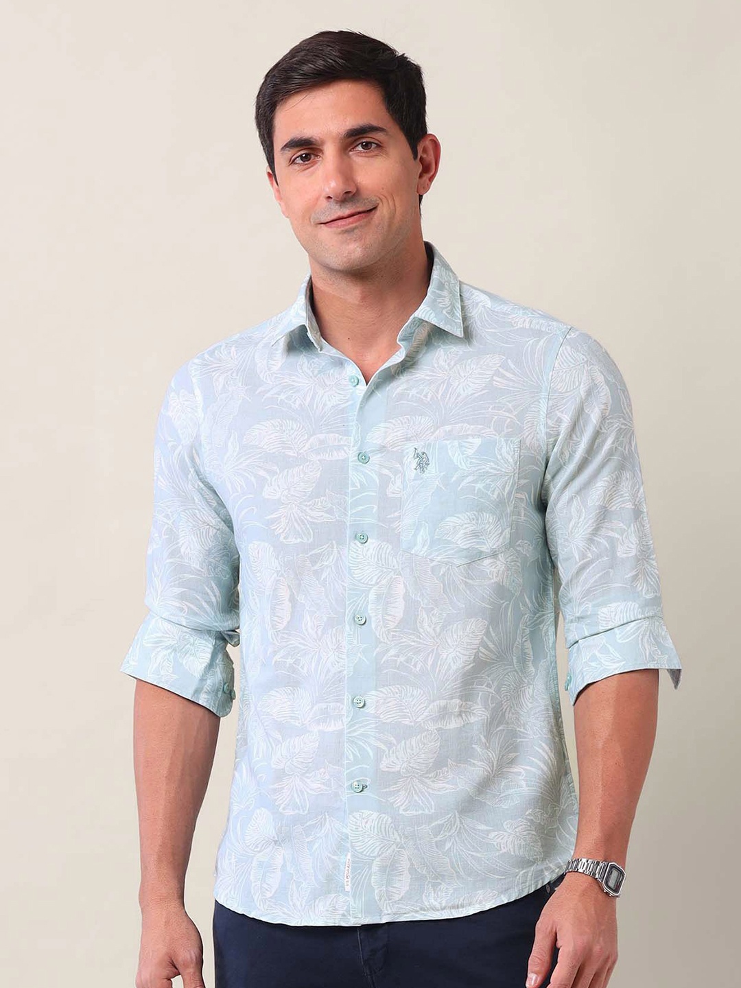 

U.S. Polo Assn. Men Tailored Fit Floral Opaque Printed Casual Shirt, Green