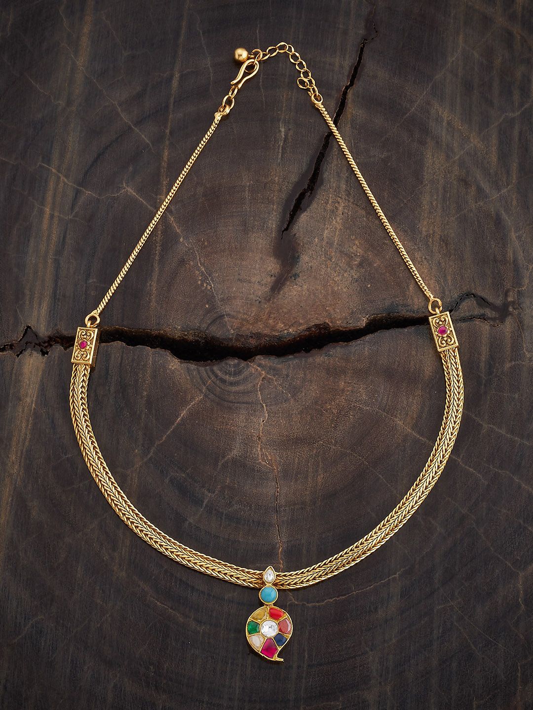 

Kushal's Fashion Jewellery Copper Gold-Plated Artificial Stones Studded Antique Necklace