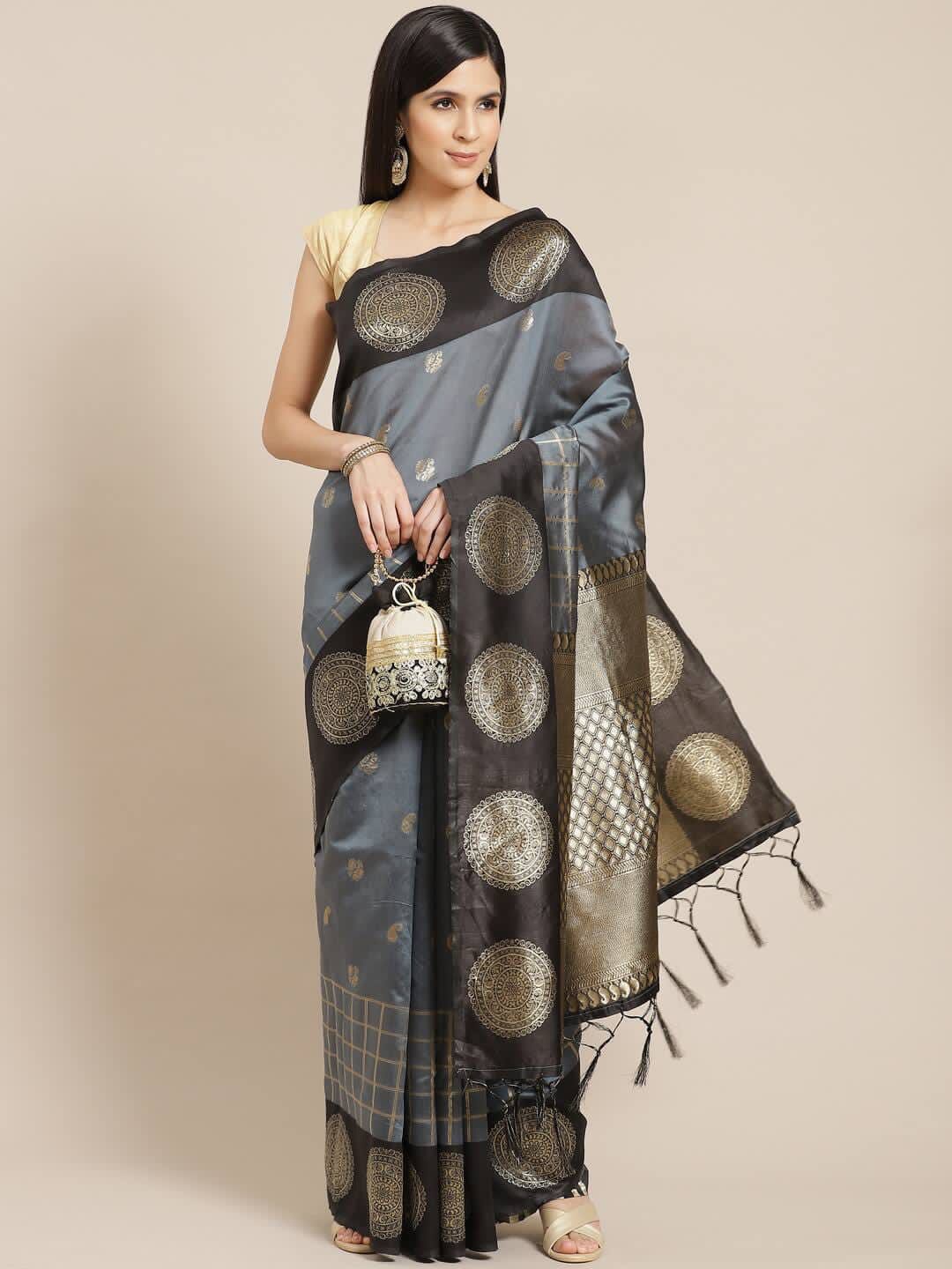 

JULEE Woven Design Pure Silk Banarasi Saree, Grey