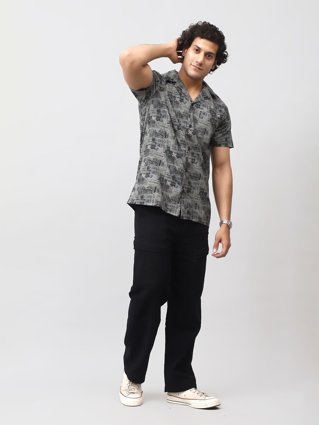 

BLUEBIRD Men Classic Opaque Printed Casual Shirt, Black