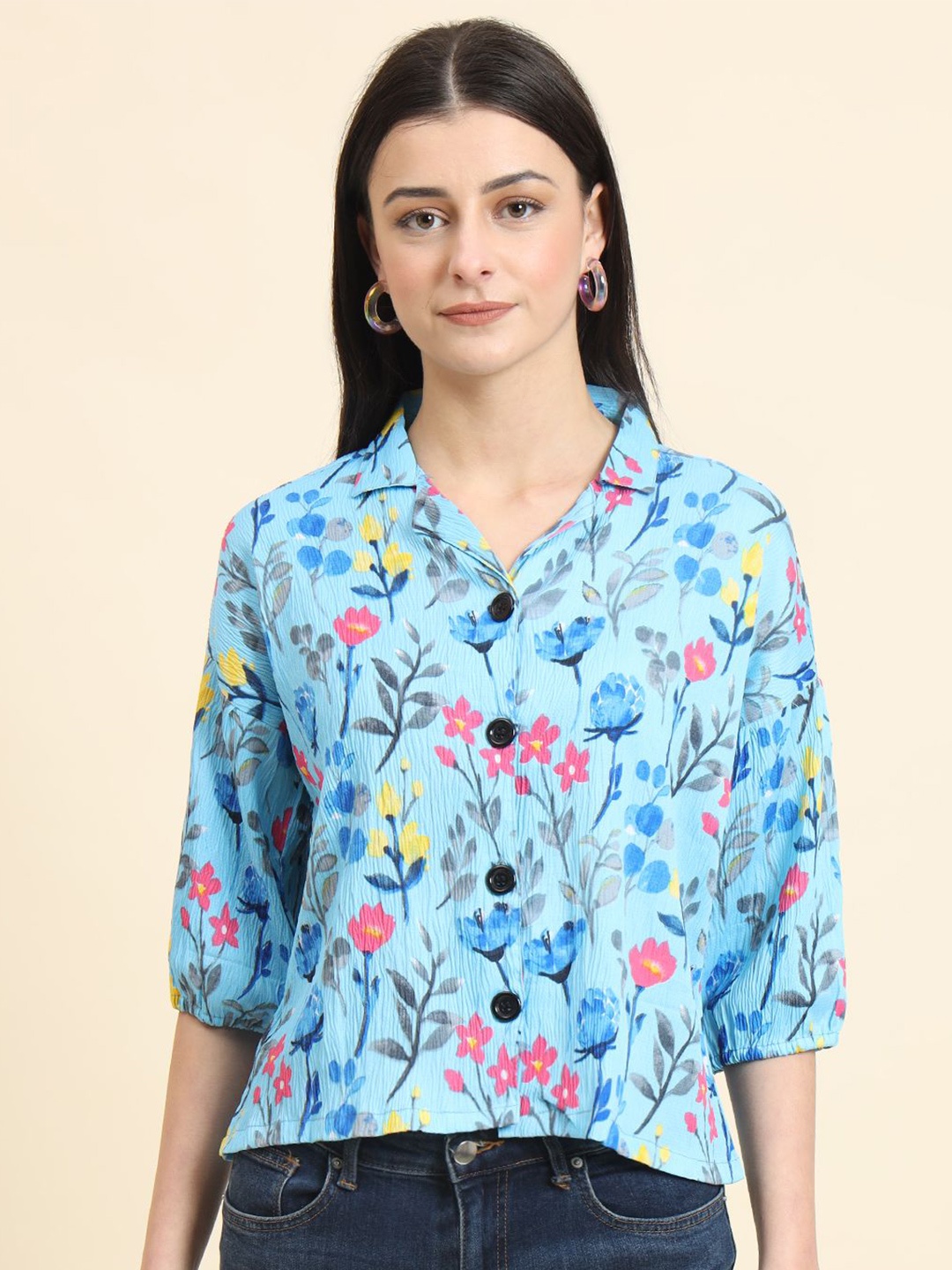 

DressBerry Women Classic Boxy Opaque Printed Casual Shirt, Blue