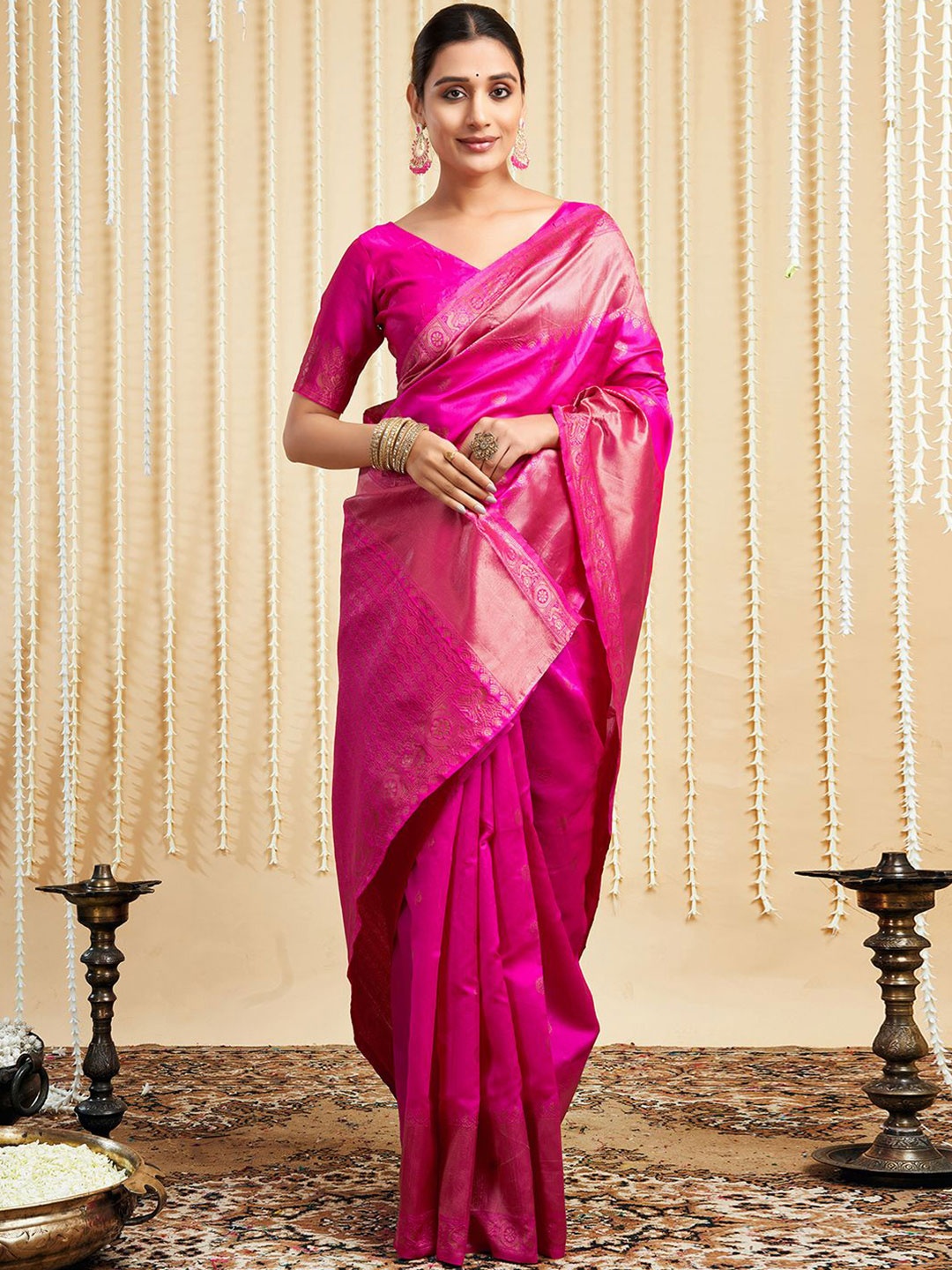 

HERE&NOW Woven Design Kanjeevaram Saree, Pink