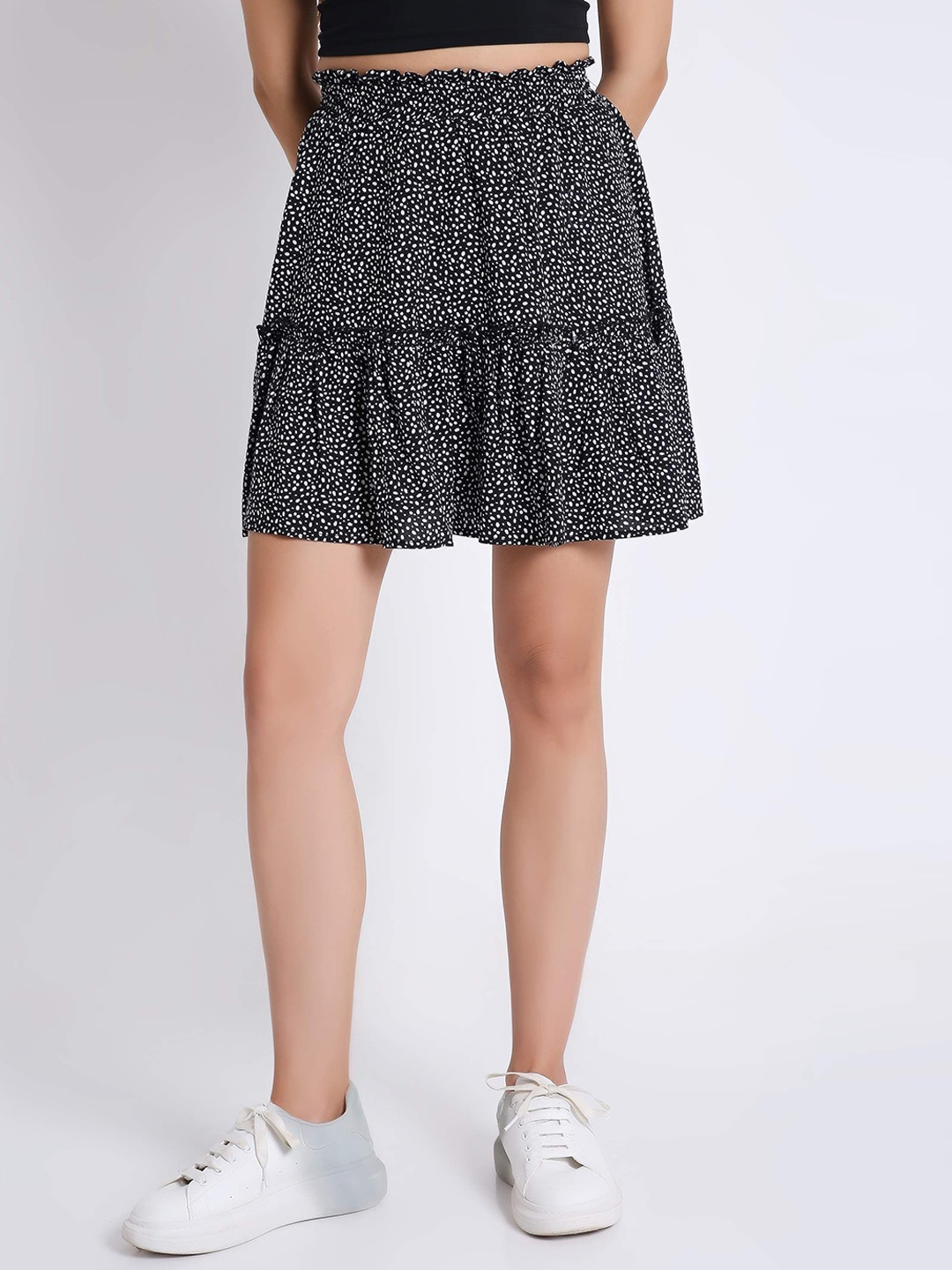 

French Theory Printed Mini Flared Skirts, Black
