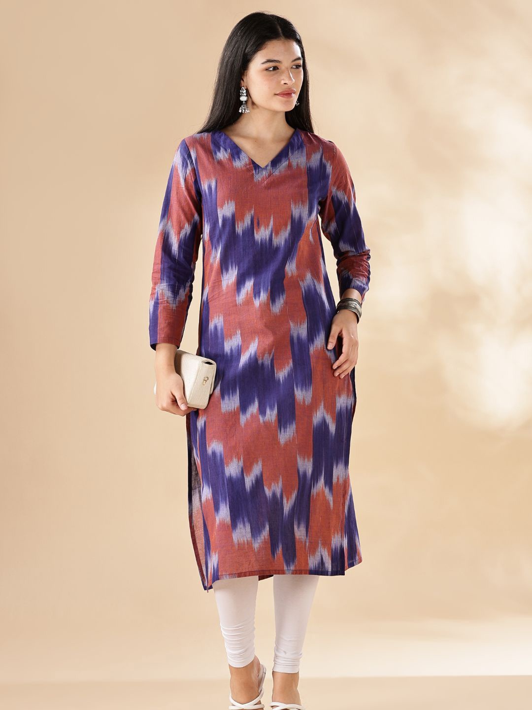 

Girly Colours Women Abstract Printed V-Neck Cotton Straight Kurta, Purple