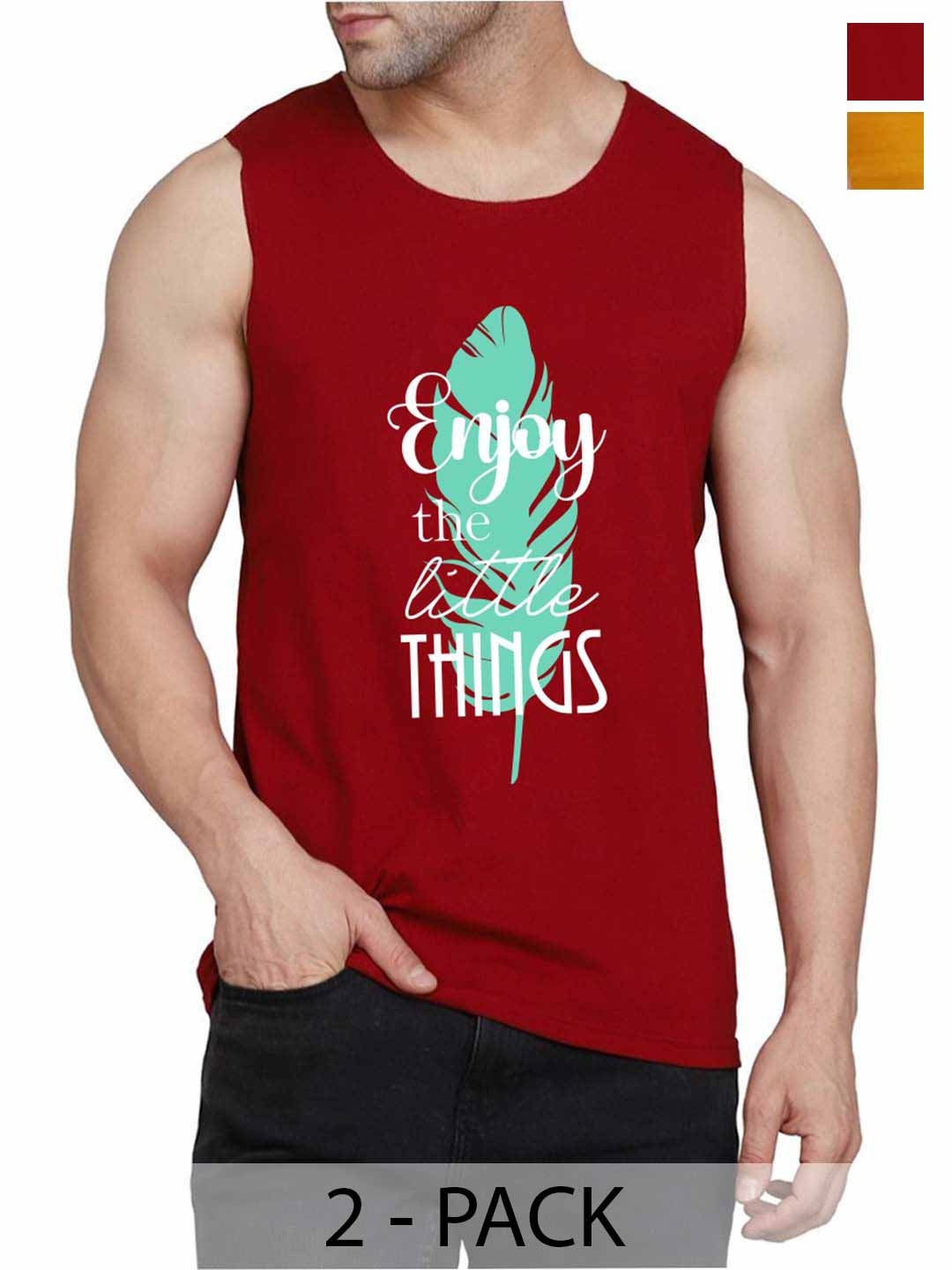 

WOOSTRO Pack Of 2 Printed Gym Vests RS26 (ENJOY MAROON)(MORE MUSTARD)