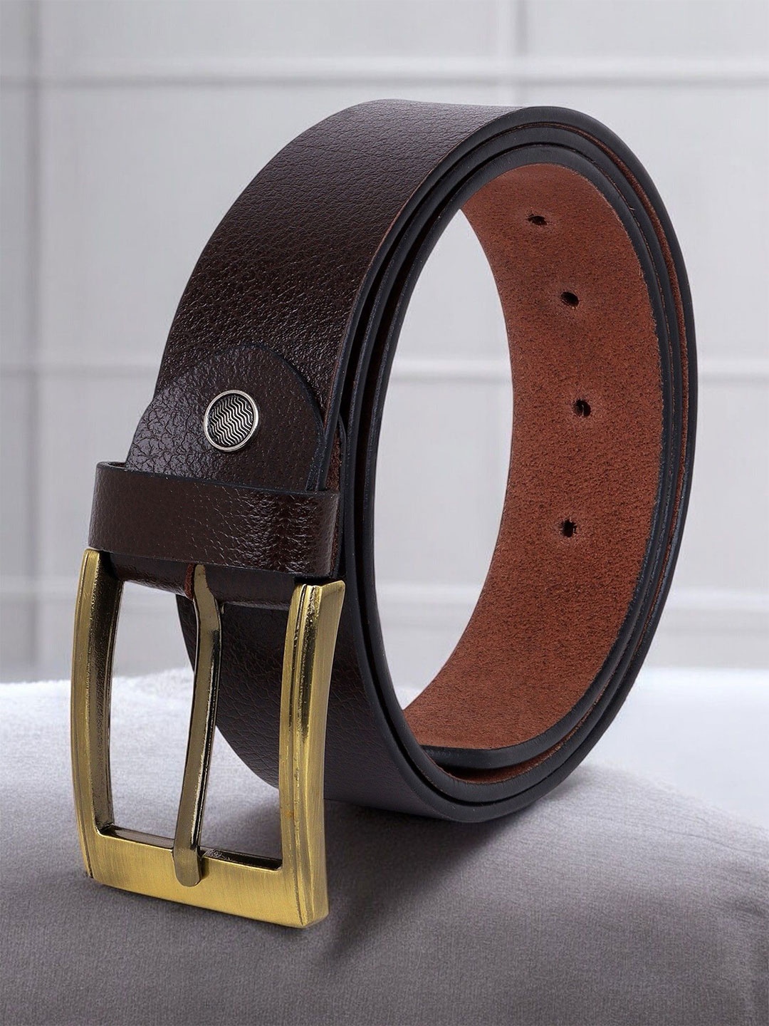 

Metronaut Men Textured Leather Formal Belt, Brown