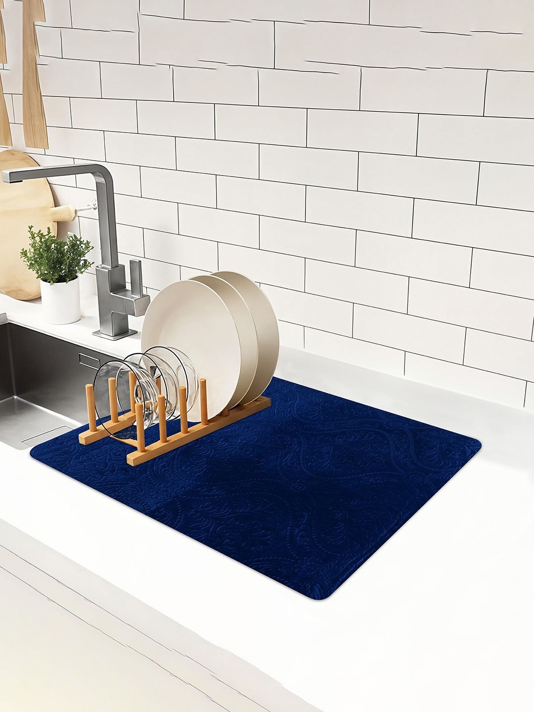

Kuber Industries Blue Self Design Dish Drying Mats