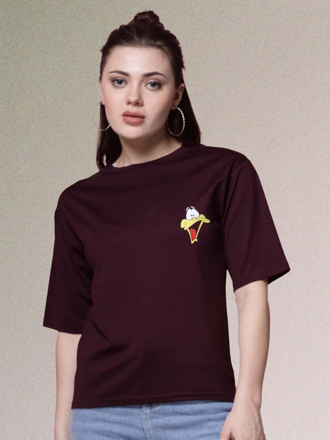 

all about you Women Printed T-shirt, Burgundy